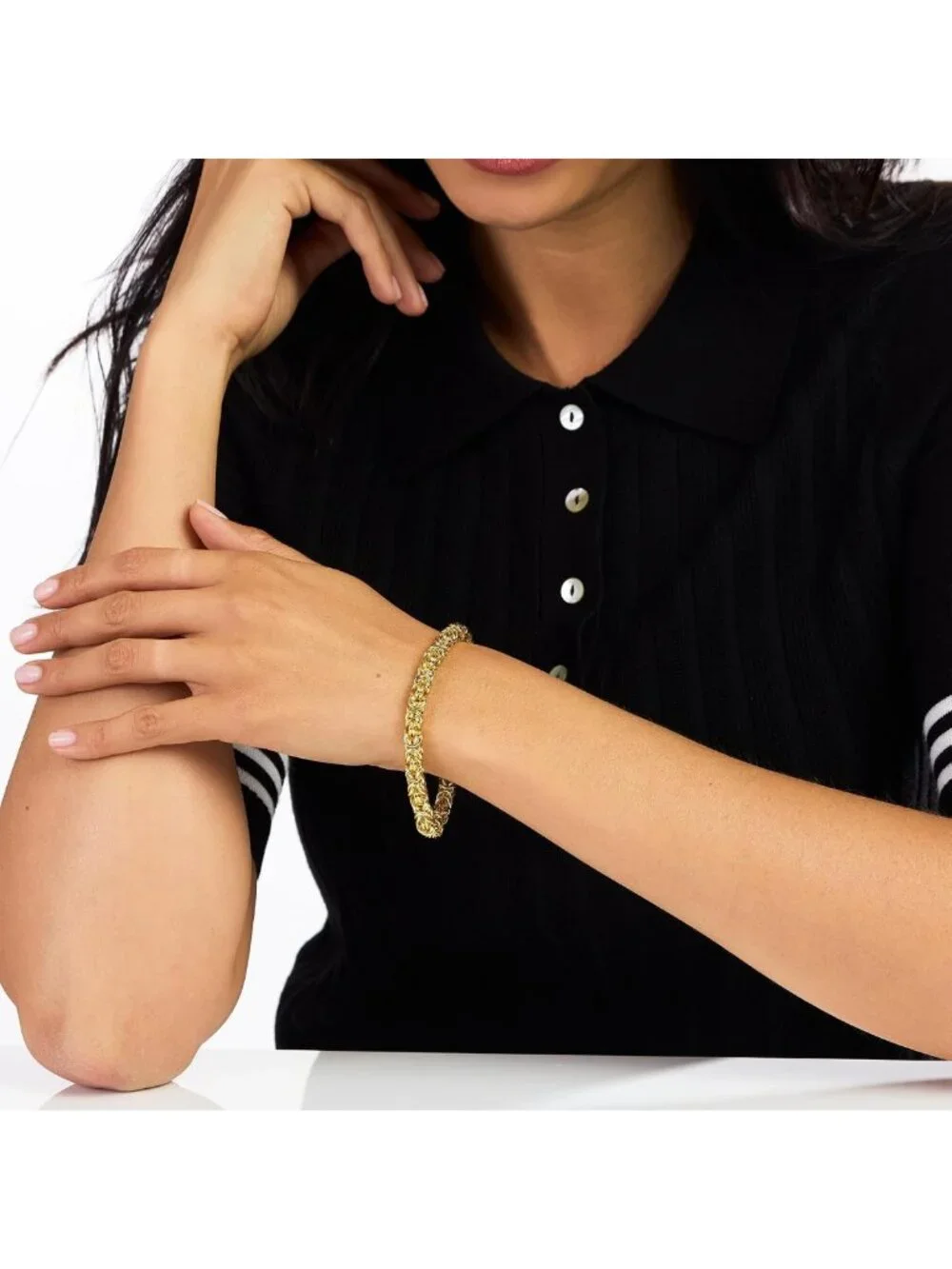 Elegant 14K Gold Over Bronze Byzantine Chain Bracelet - Italian-Inspired Jewelry